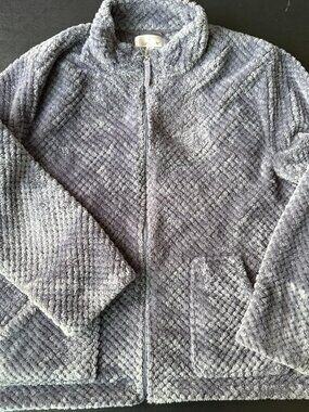 Cuddl Duds Plush Fleece Full Zip Jacket XL Blue Gray Cozy Soft Lounge